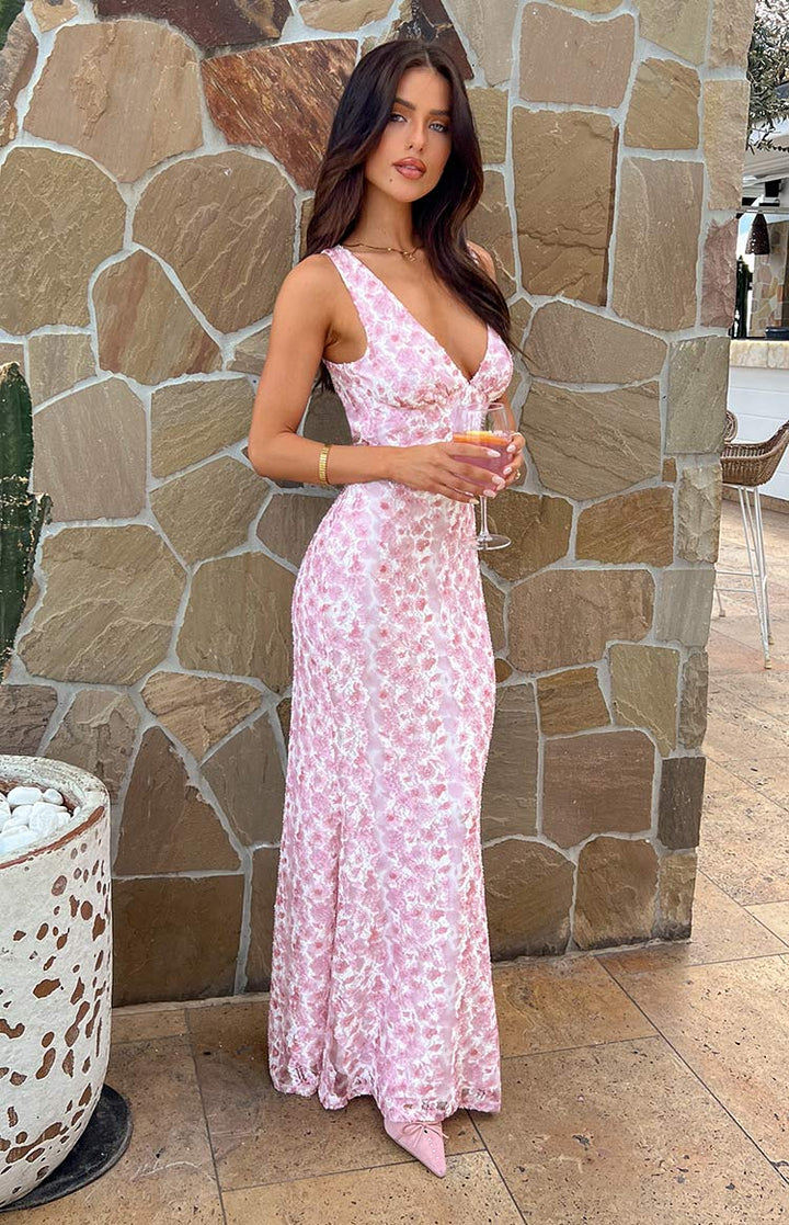 Farida - Pink Lace Maxi Dress