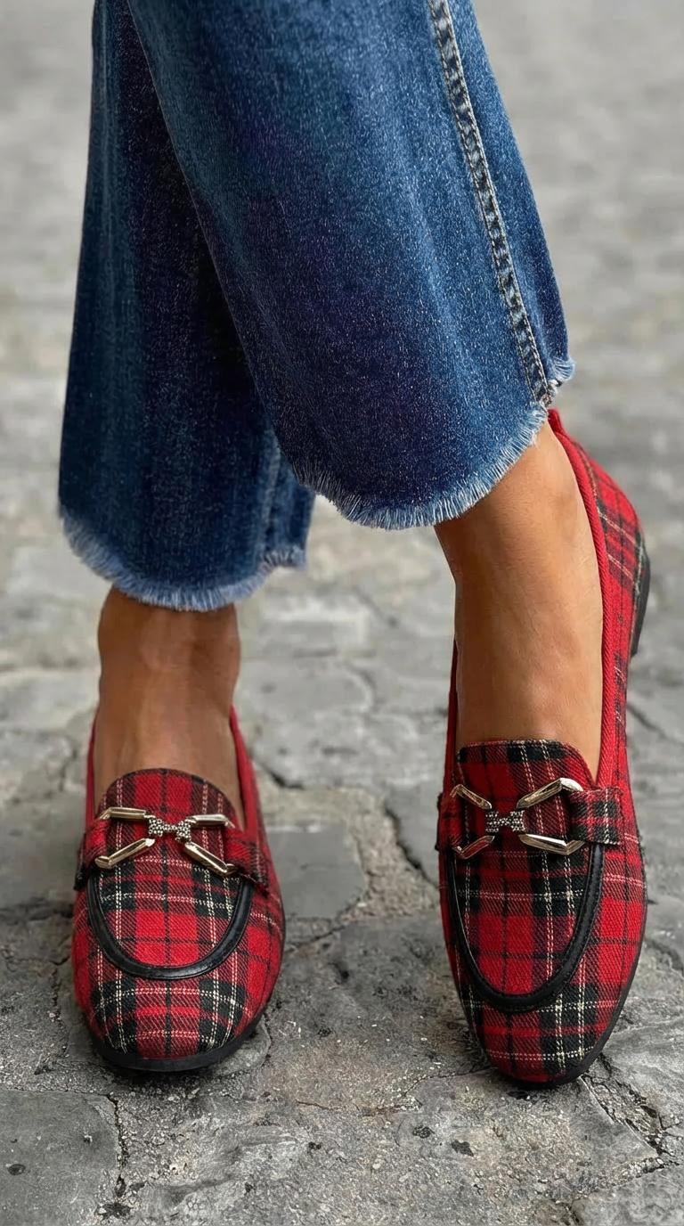 Vardit™ | Gilded Plaid Geometric Loafers